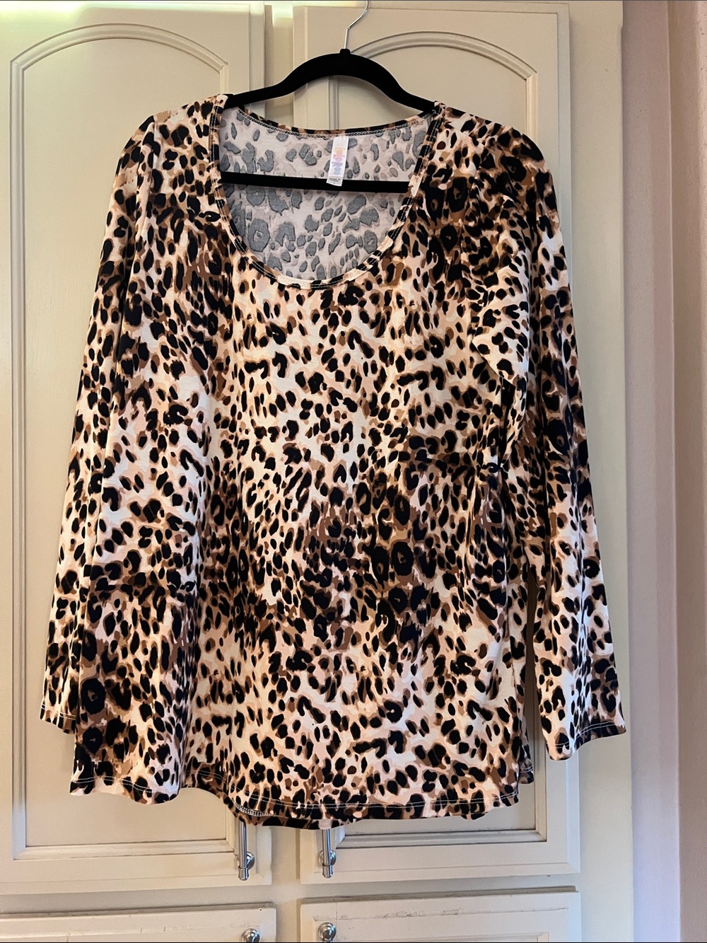 LuLaRoe Leopard Print Long Sleeve Scoop Neck Top - Beige, Brown, Black